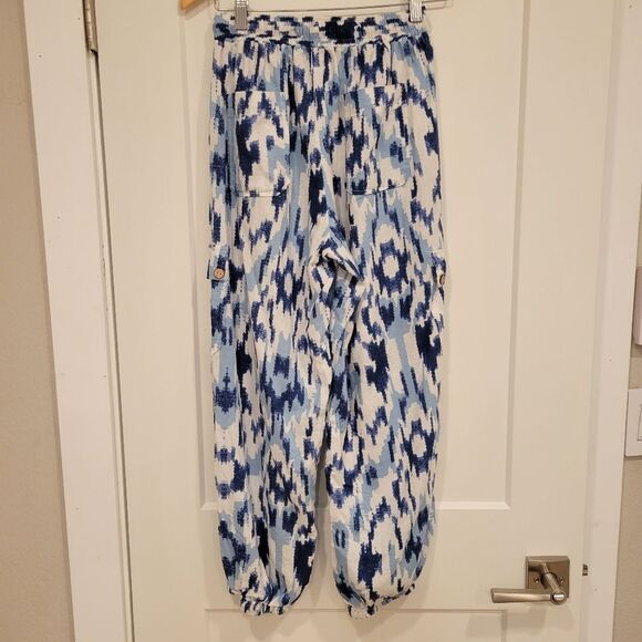 Christian Siriano Ikat Cargo Drawstring Cargo Jogger Pants Blue & White Cotton M - Picture 4 of 8